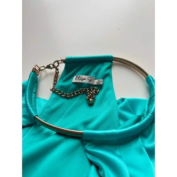 Eliza J Chain Strap Pleated Cocktail Dress Teal Sz 12 70's Mobwife Flirty Siren - Picture 3 of 12